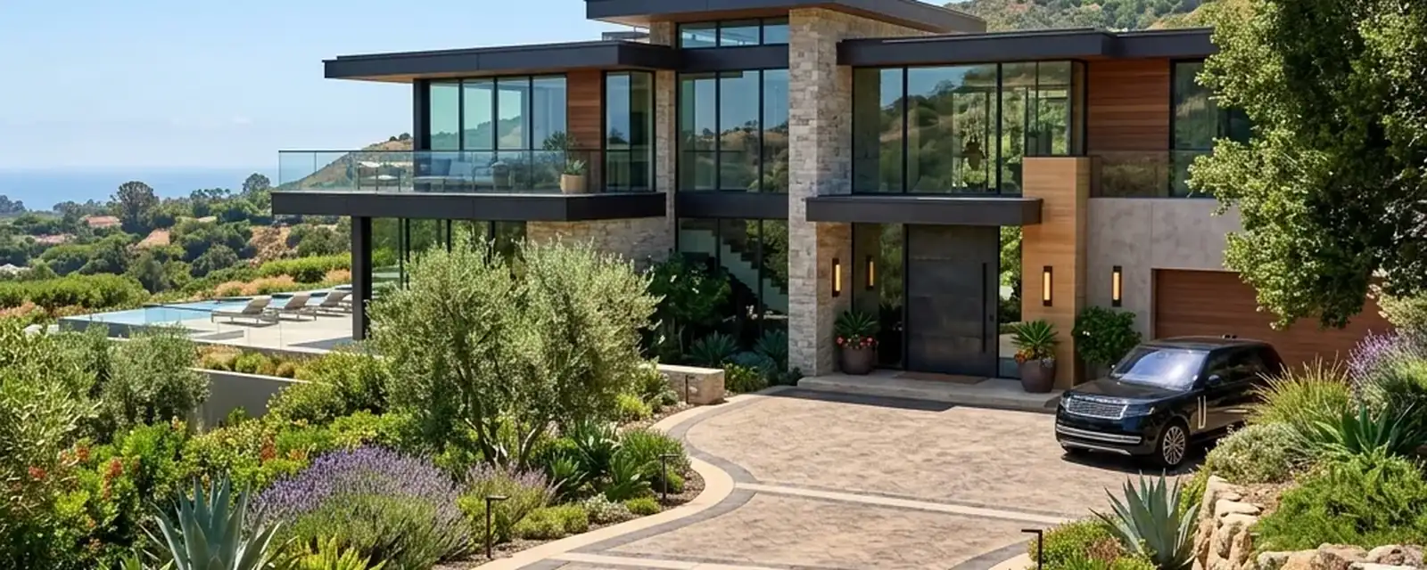 Vivienda en Cantabria con acceso de hormigón impreso