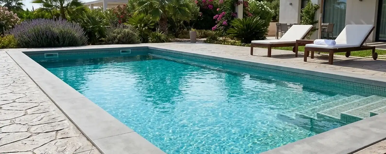 Zona de piscina de hormigón impreso en Castro Urdiales