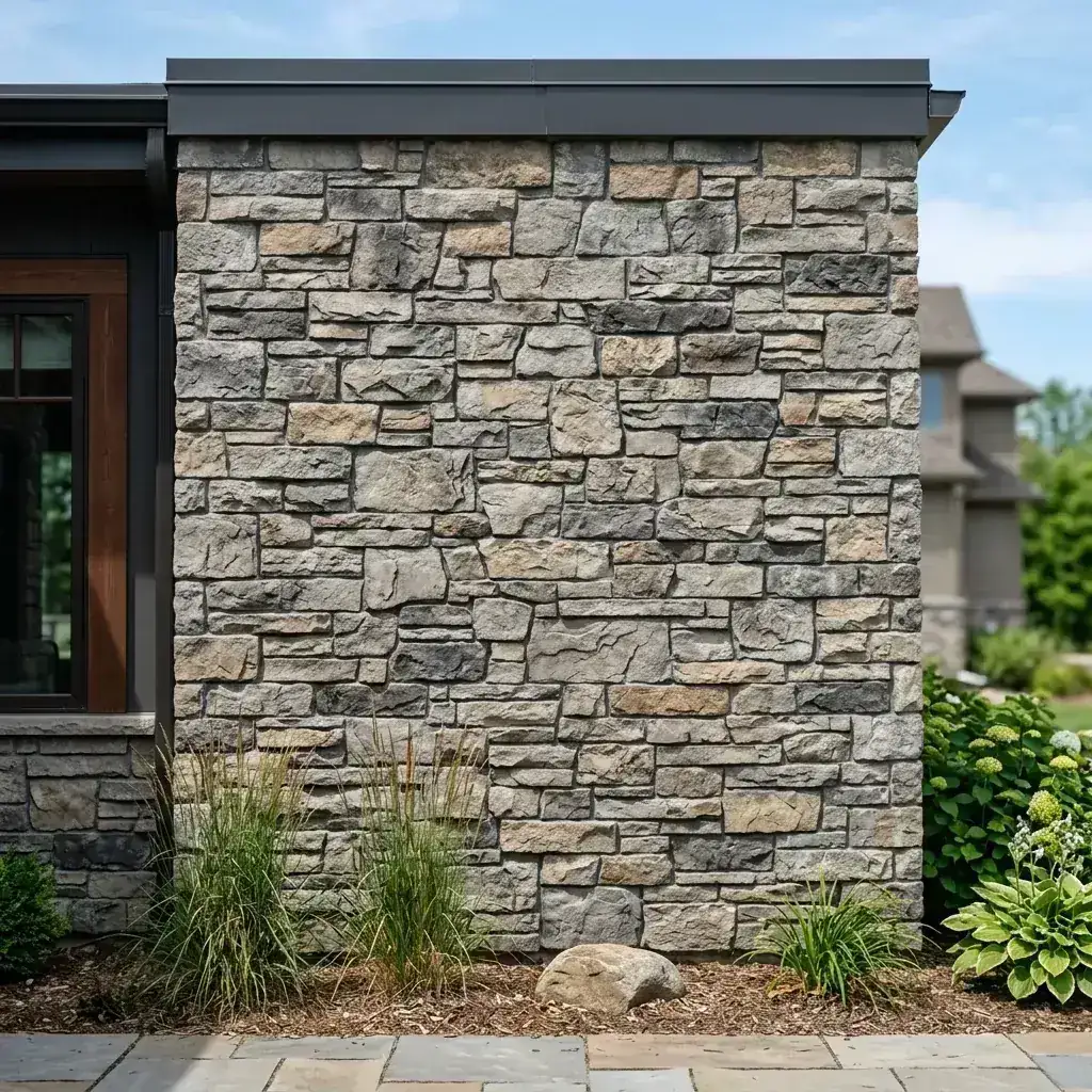 Fachada con hormigón impreso vertical imitación piedra