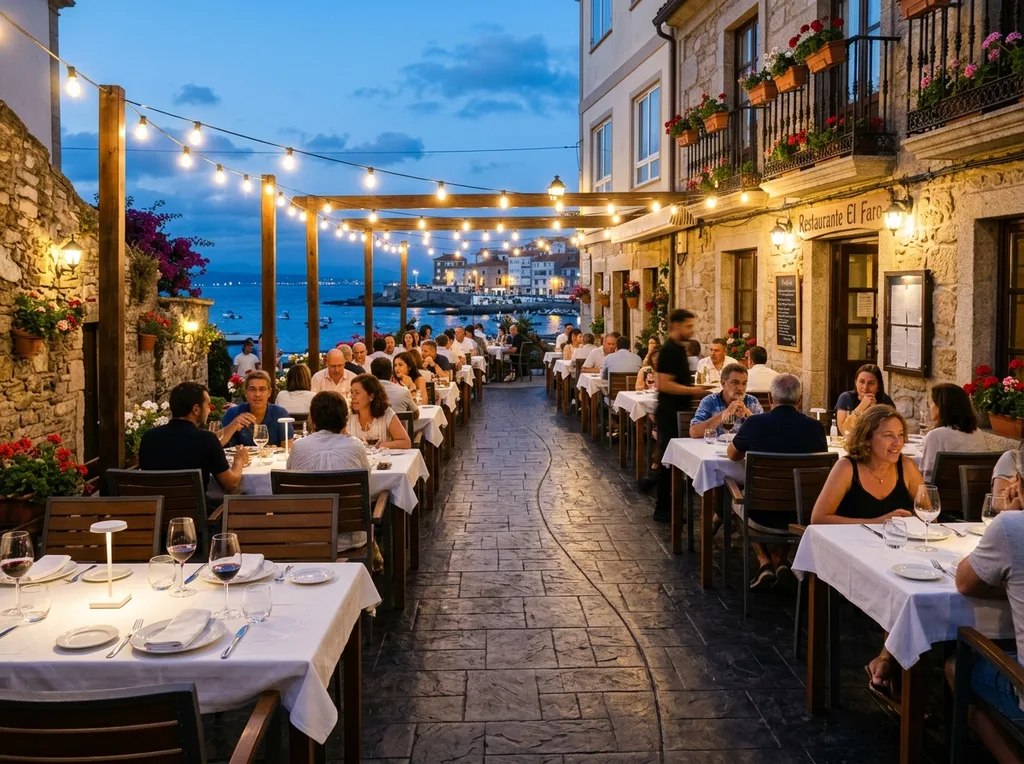 Terraza de restaurante con hormigón impreso pizarra oscura en Santander